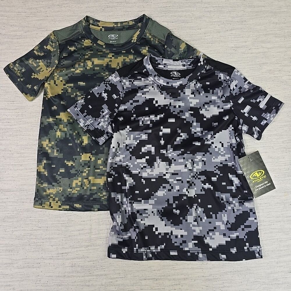 Athletic Works Boys XS (4–5) Camo Performance T-Shirts – 2 Pack Activewear Lot –